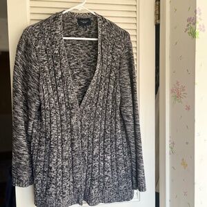 Lands' End Cotton Black/White Marled Open Front Drifter Cardigan Sz XL